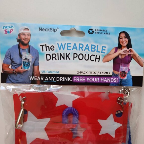 Lot of 2 NeckSip Wearable Drink Pouch 16oz Reusable Recyclable Hands-Free Drink - Picture 2 of 6